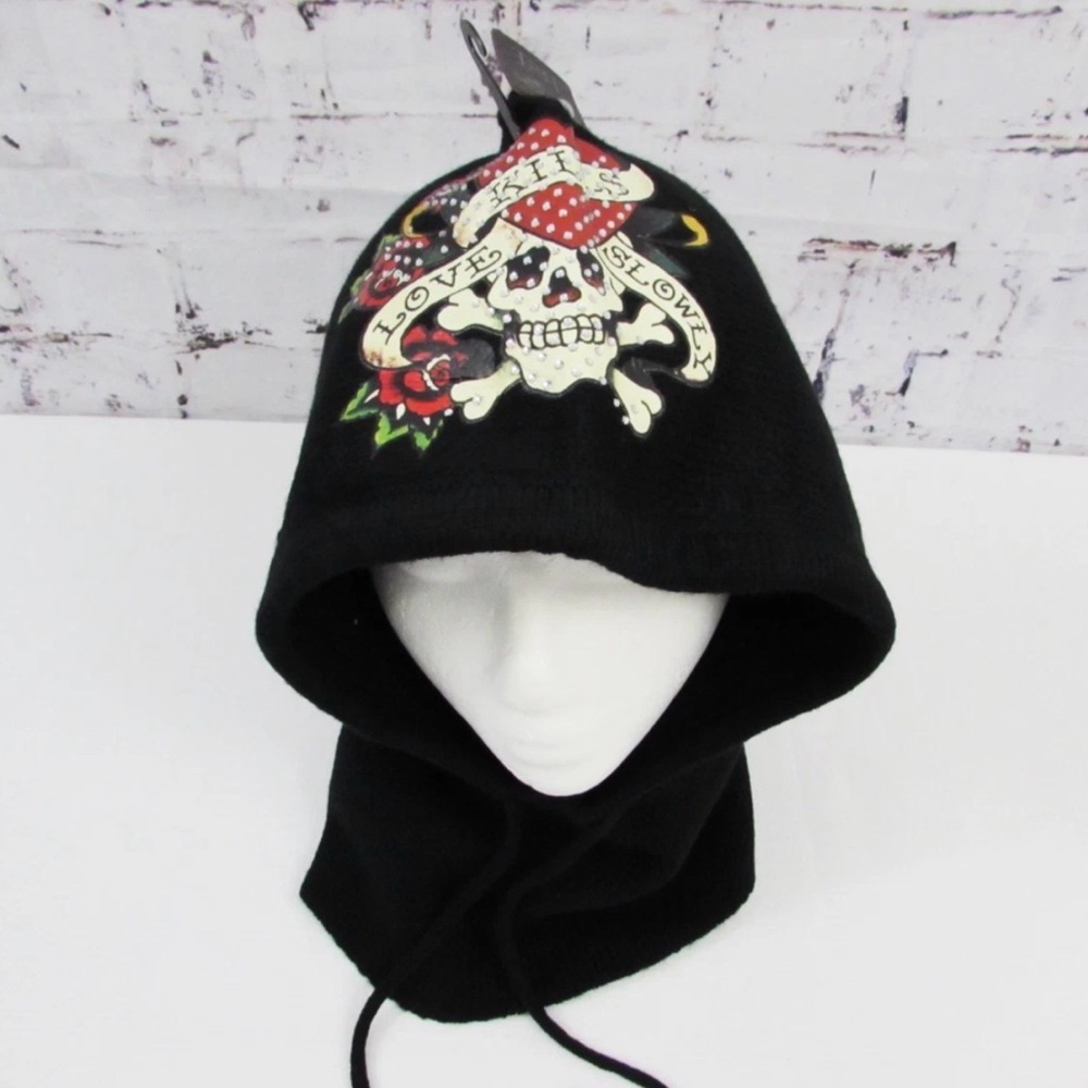 Ed Hardy Black Knit Hood With Logo Love Kills Slowly